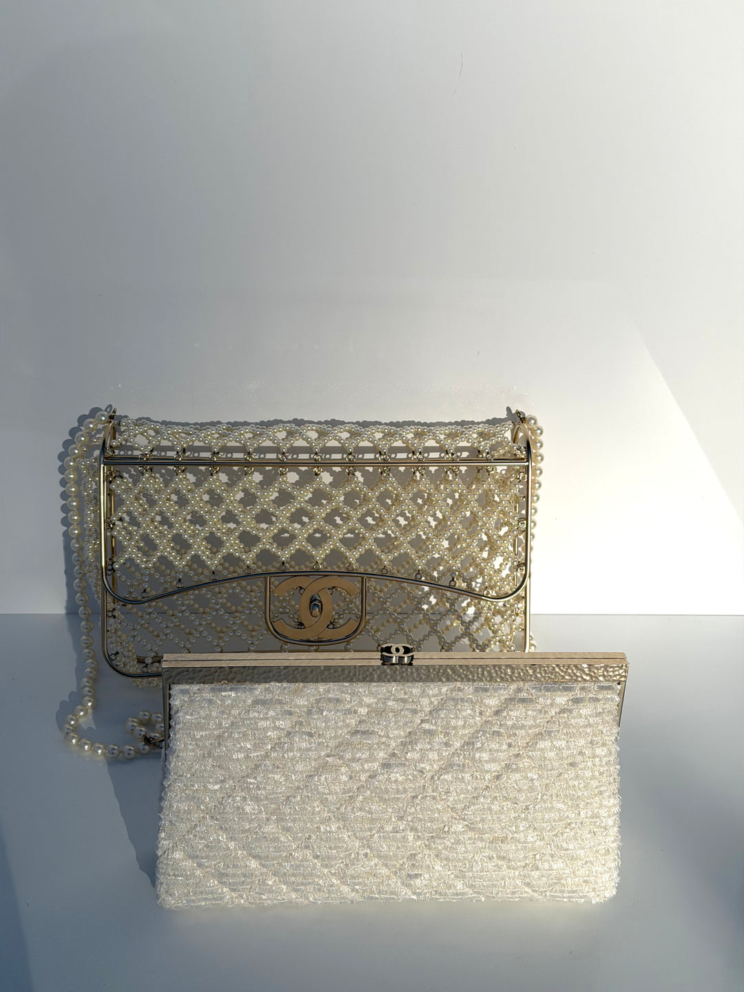 Chanel 2014 Pearl Embellished Caged Flap Minaudière Bag