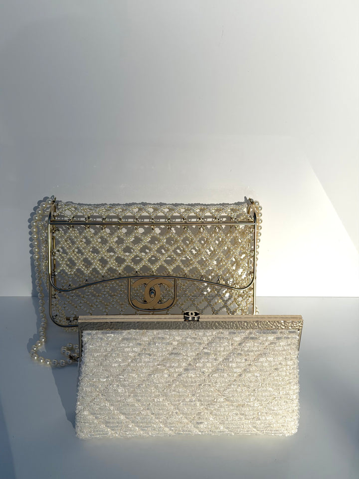 Chanel 2014 Pearl Embellished Caged Flap Minaudière Bag