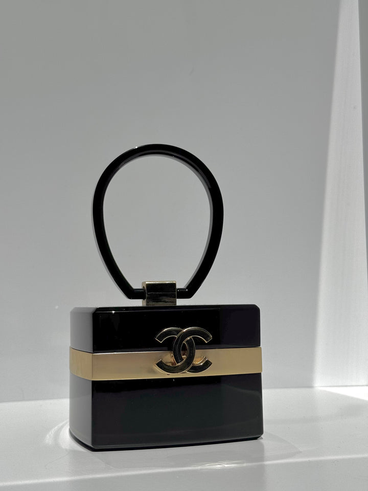 Chanel Lucite Box Mini Handbag Black Gold Hardware 2004