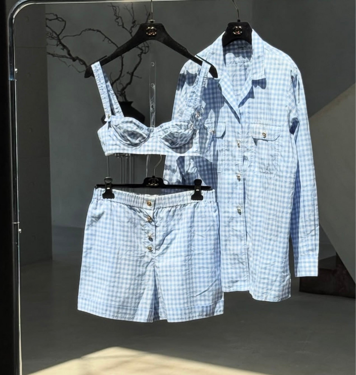 Chanel Iconic Vintage 3 Piece Blue Striped Set