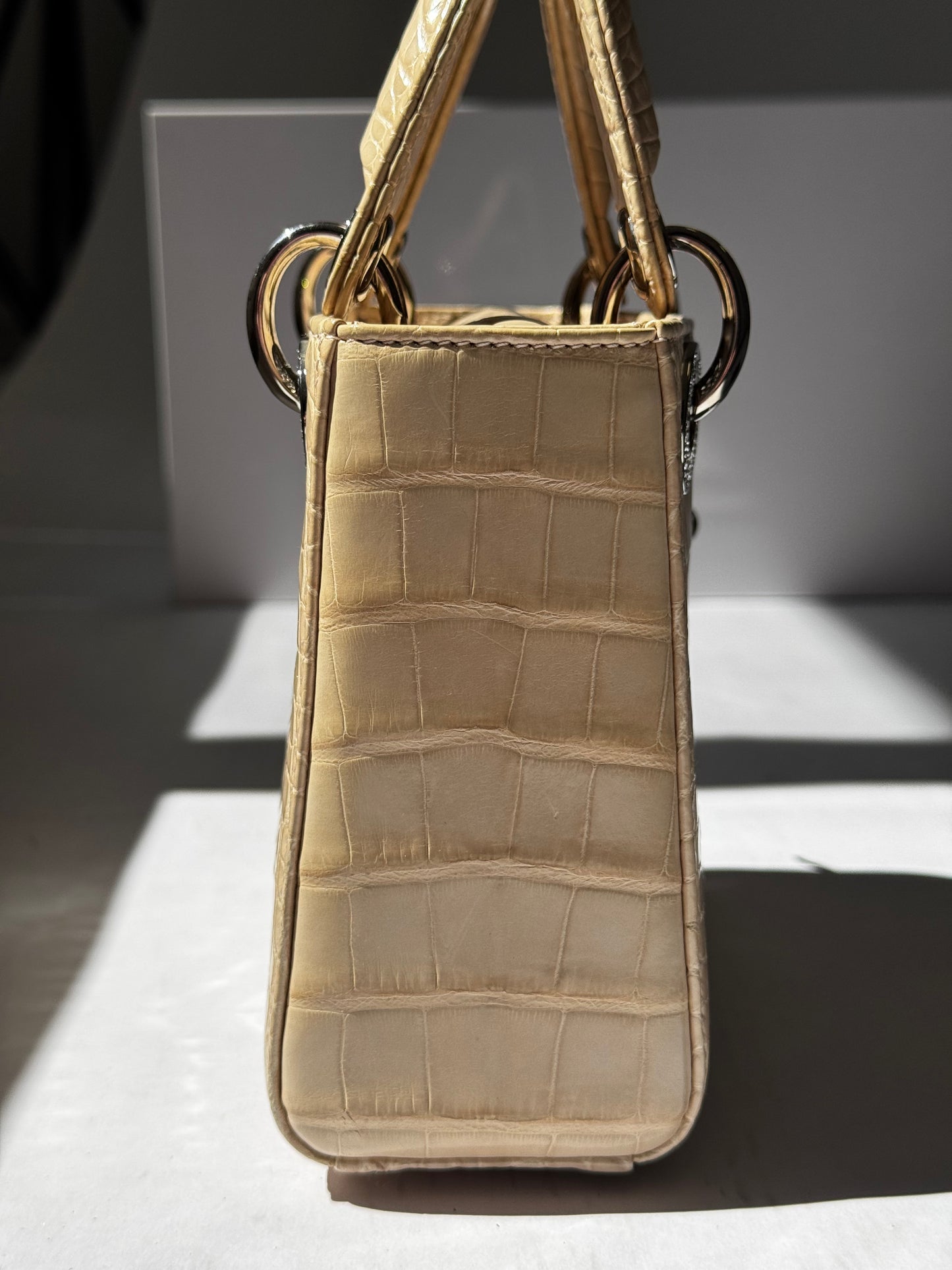 Lady Dior Ivory Crocodile Mini Top Handle
