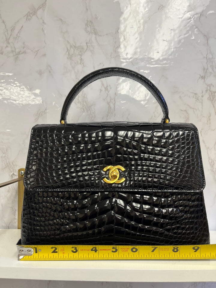 Chanel Vintage Small Crocodile Top Handle Flap Bag