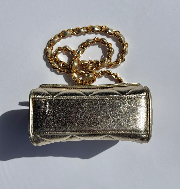 Chanel 1994 Vintage Metallic Gold Extra Mini Flap Bag