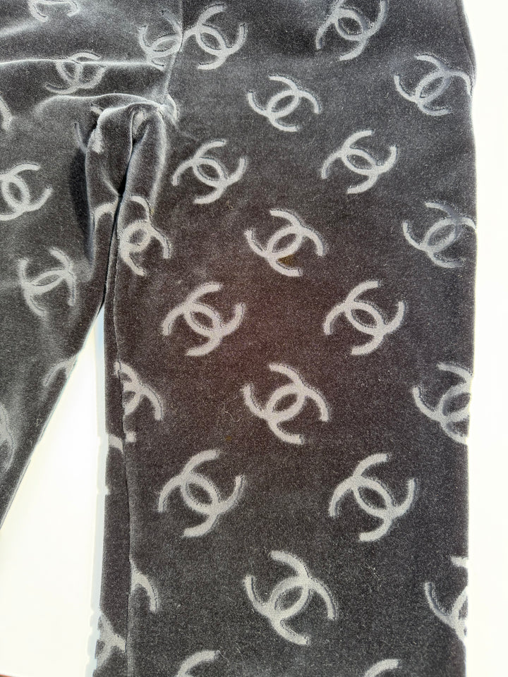 Chanel Spring 1996 Black Velour Top and Bottom Set