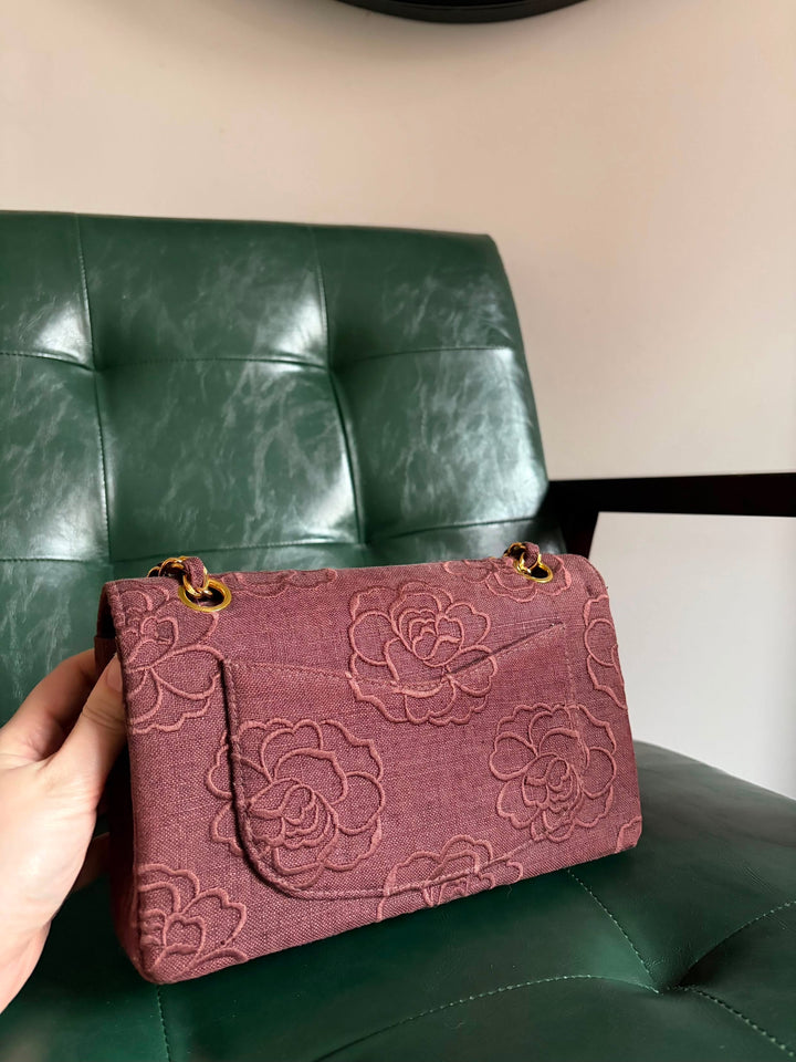 Chanel Classic Flap Small Camellia Burgundy 24K Gold Hardware 1997