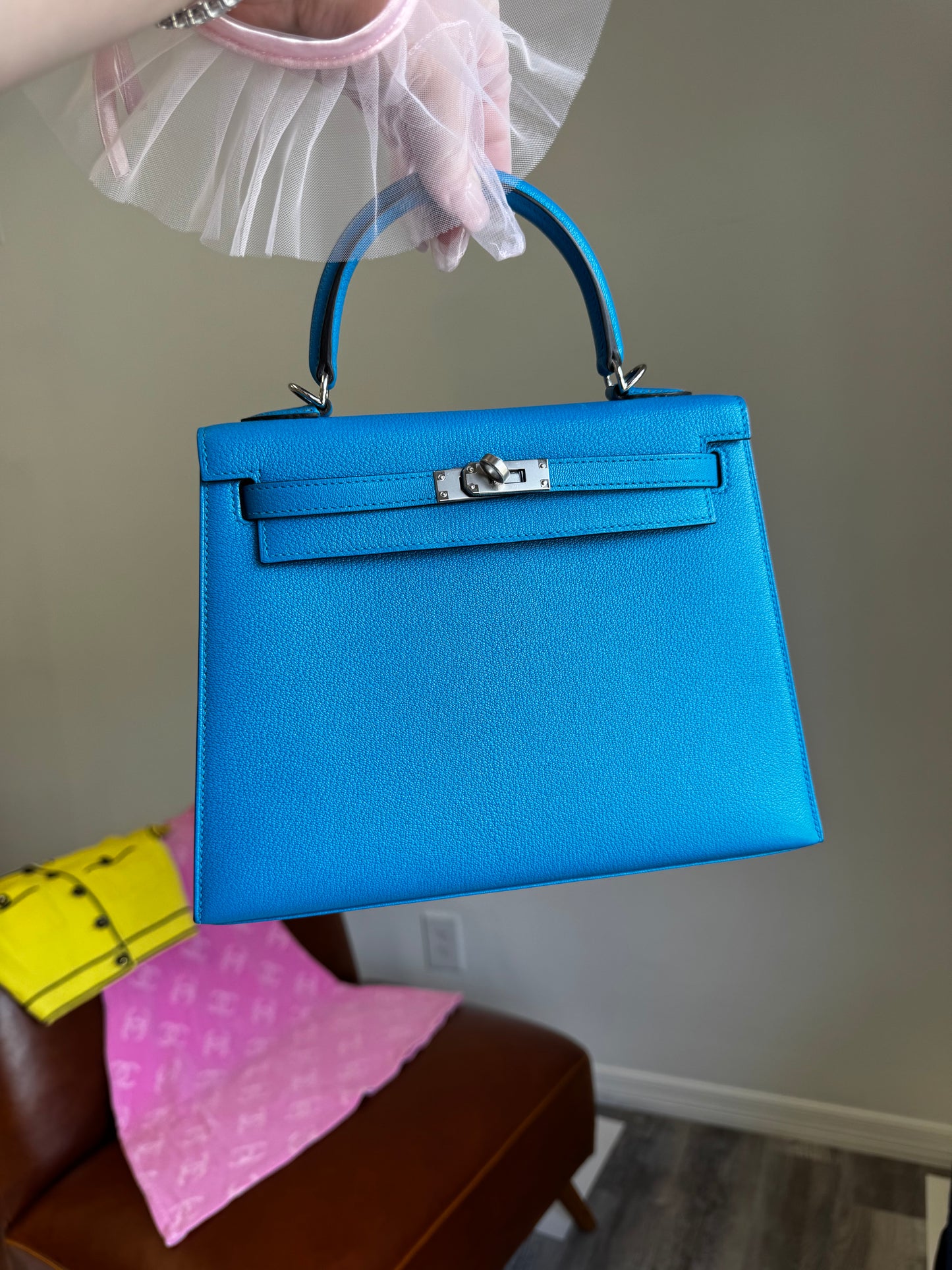 Hermes Bleu Frida Chèvre Kelly 25 Sellier