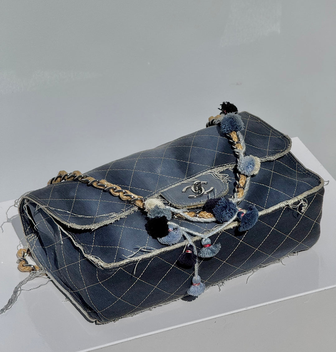 Chanel Denim Paris Dubai Jumbo Pom-Pom Flap