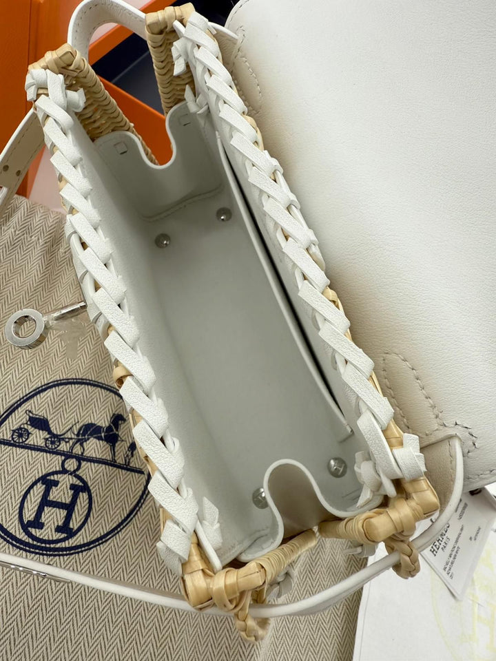 Hermès Mini Kelly Picnic Wicker New White Palladium Hardware 2023