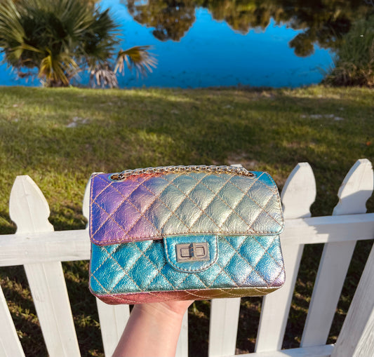 Chanel Classic Single Flap Bag Quilted Lambskin with Rainbow