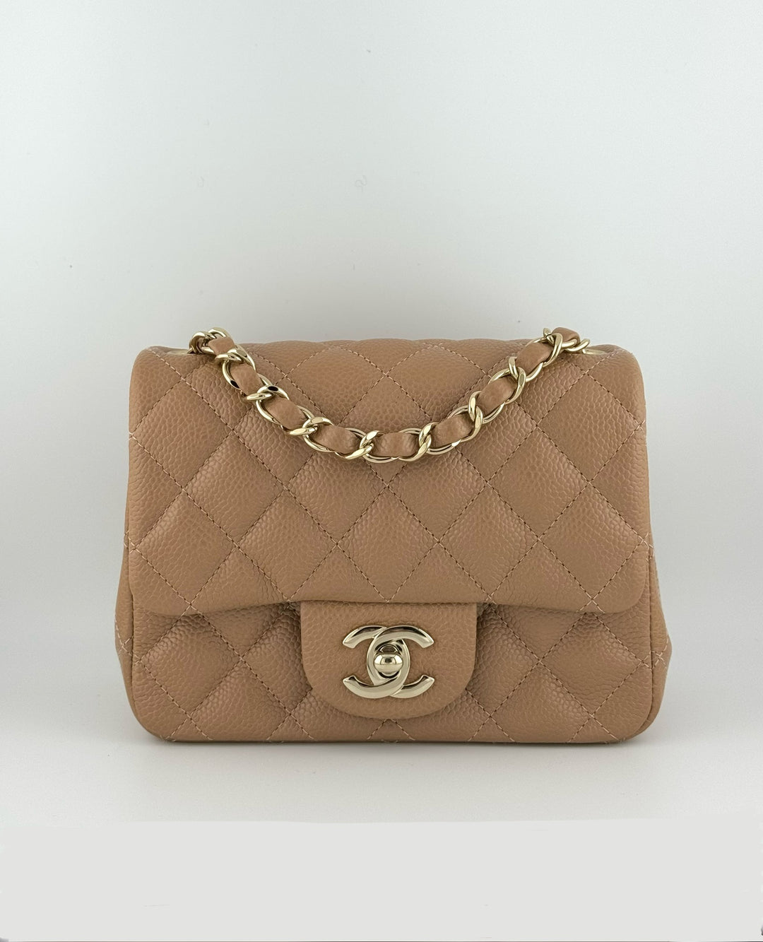 Chanel 18S Dark Beige Mini Square Caviar Flap Bag