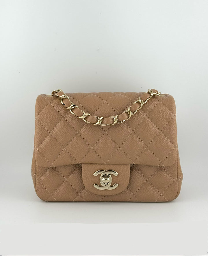 Chanel 18S Dark Beige Mini Square Caviar Flap Bag