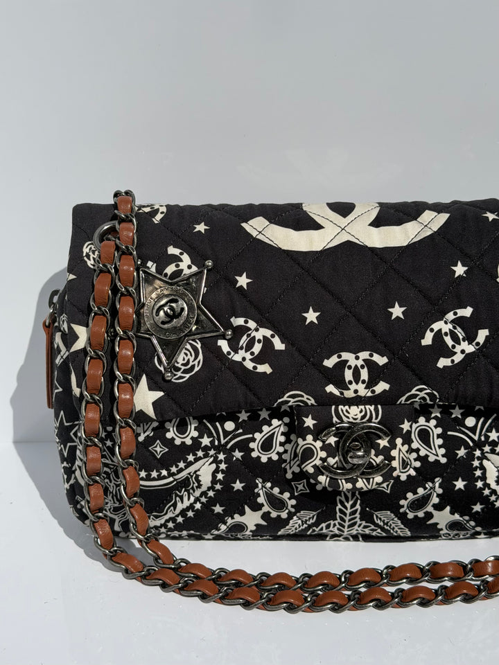 Chanel Medium Paris-Dallas Bandana Flap Canvas Black and White Ruthenium Hardware 2014