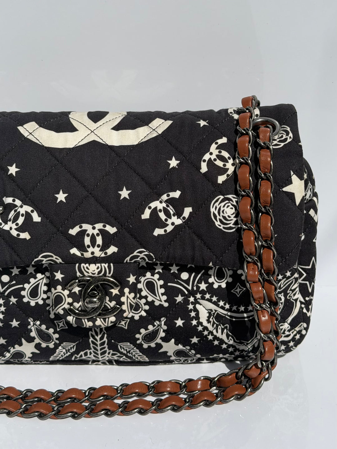 Chanel Medium Paris-Dallas Bandana Flap Canvas Black and White Ruthenium Hardware 2014