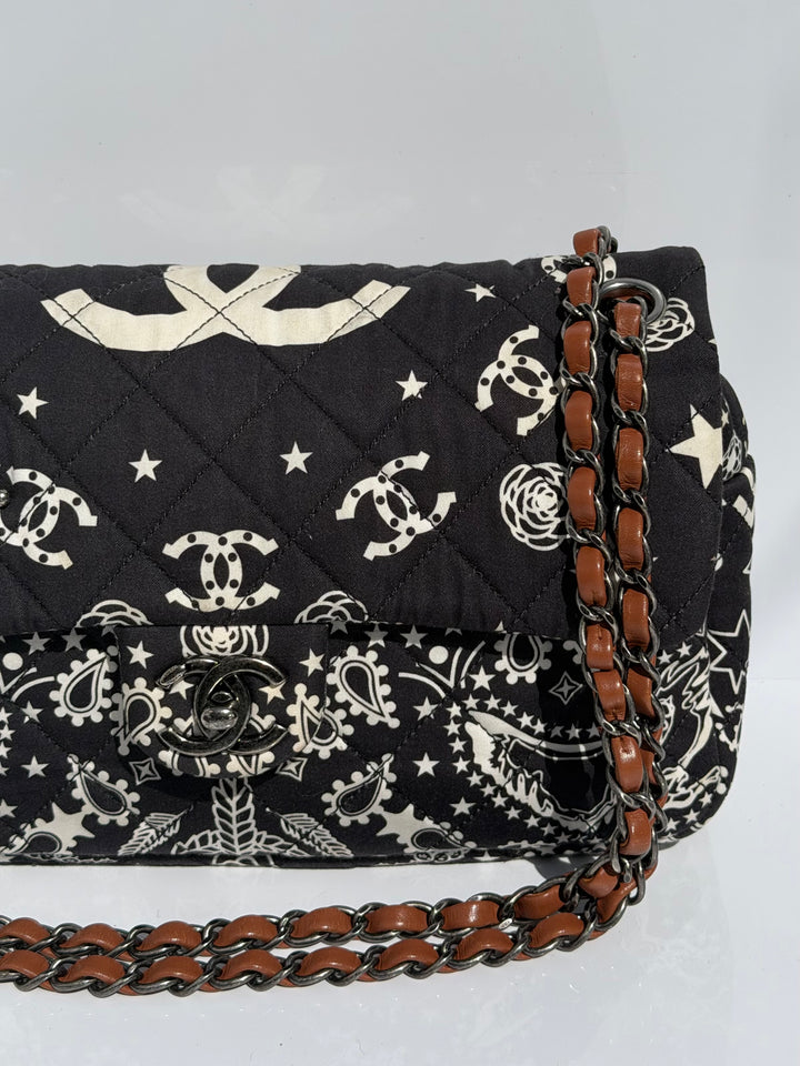 Chanel Medium Paris-Dallas Bandana Flap Canvas Black and White Ruthenium Hardware 2014