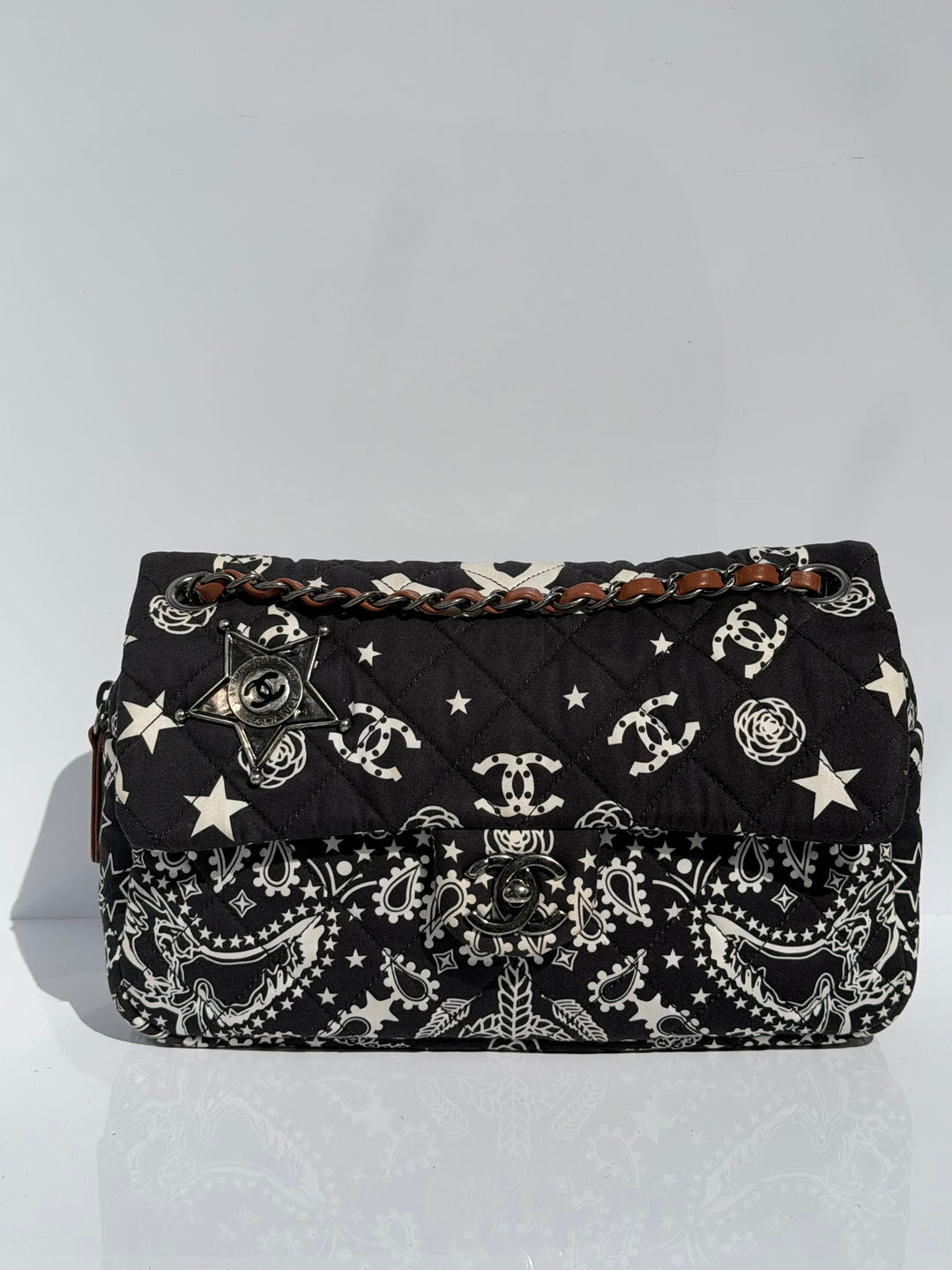 Chanel Medium Paris-Dallas Bandana Flap Canvas Black and White Ruthenium Hardware 2014