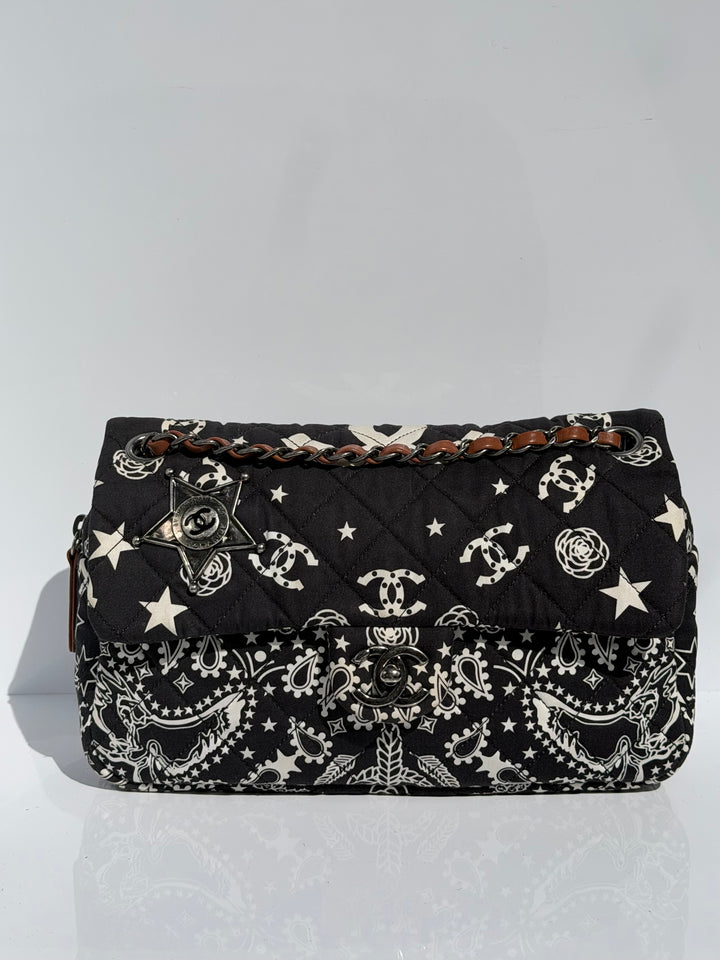 Chanel Medium Paris-Dallas Bandana Flap Canvas Black and White Ruthenium Hardware 2014