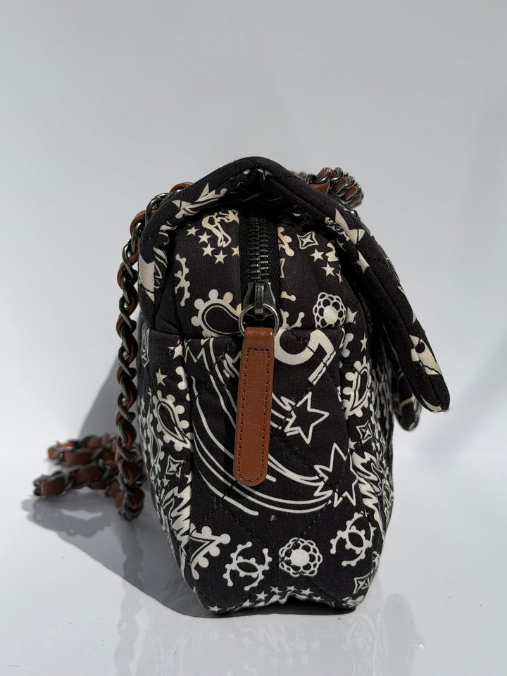 Chanel Medium Paris-Dallas Bandana Flap Canvas Black and White Ruthenium Hardware 2014
