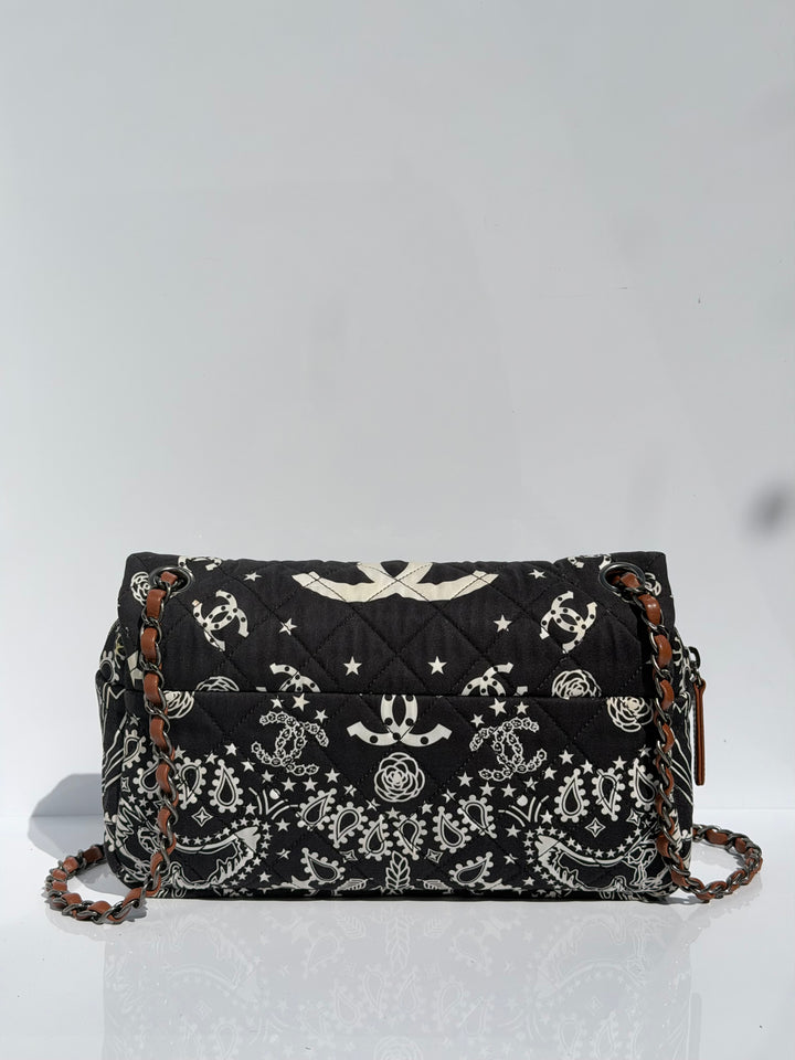 Chanel Medium Paris-Dallas Bandana Flap Canvas Black and White Ruthenium Hardware 2014