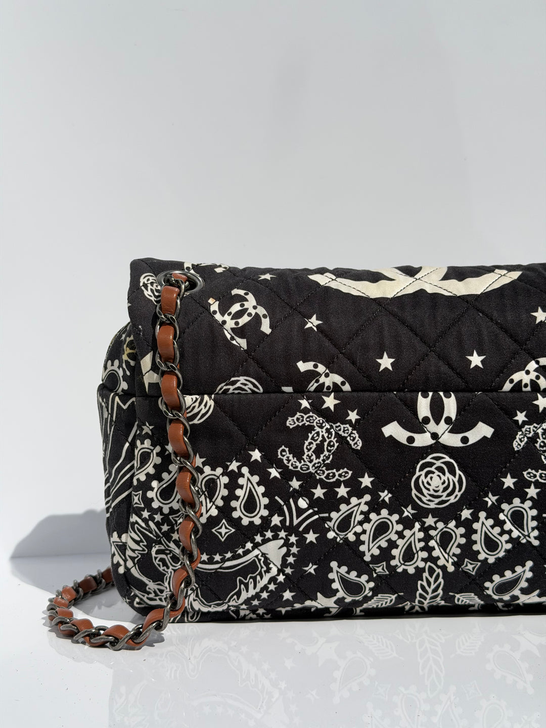 Chanel Medium Paris-Dallas Bandana Flap Canvas Black and White Ruthenium Hardware 2014