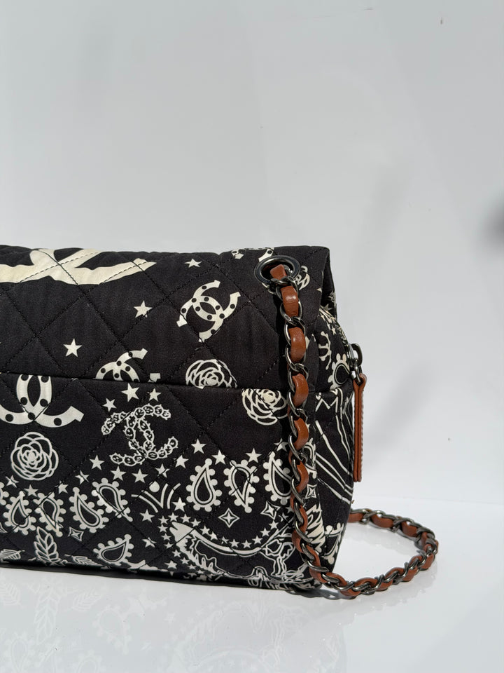 Chanel Medium Paris-Dallas Bandana Flap Canvas Black and White Ruthenium Hardware 2014