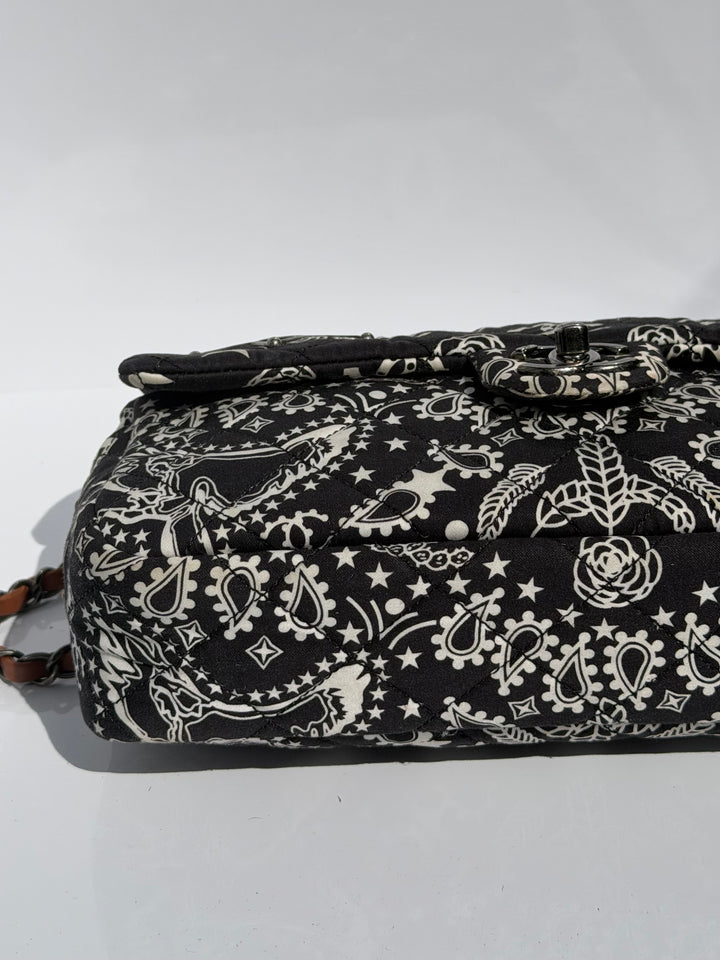 Chanel Medium Paris-Dallas Bandana Flap Canvas Black and White Ruthenium Hardware 2014
