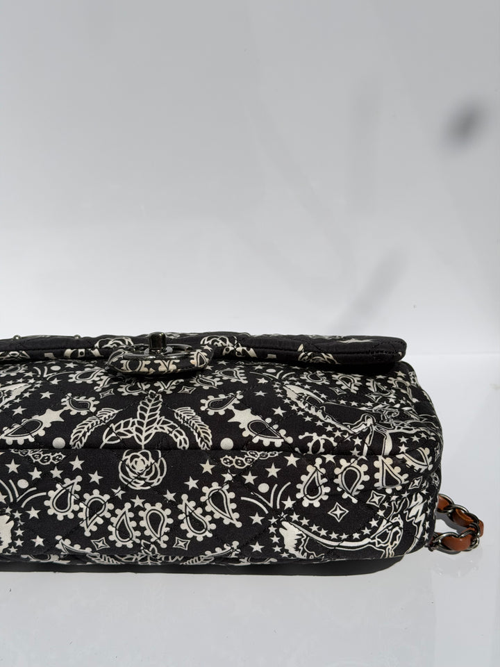 Chanel Medium Paris-Dallas Bandana Flap Canvas Black and White Ruthenium Hardware 2014