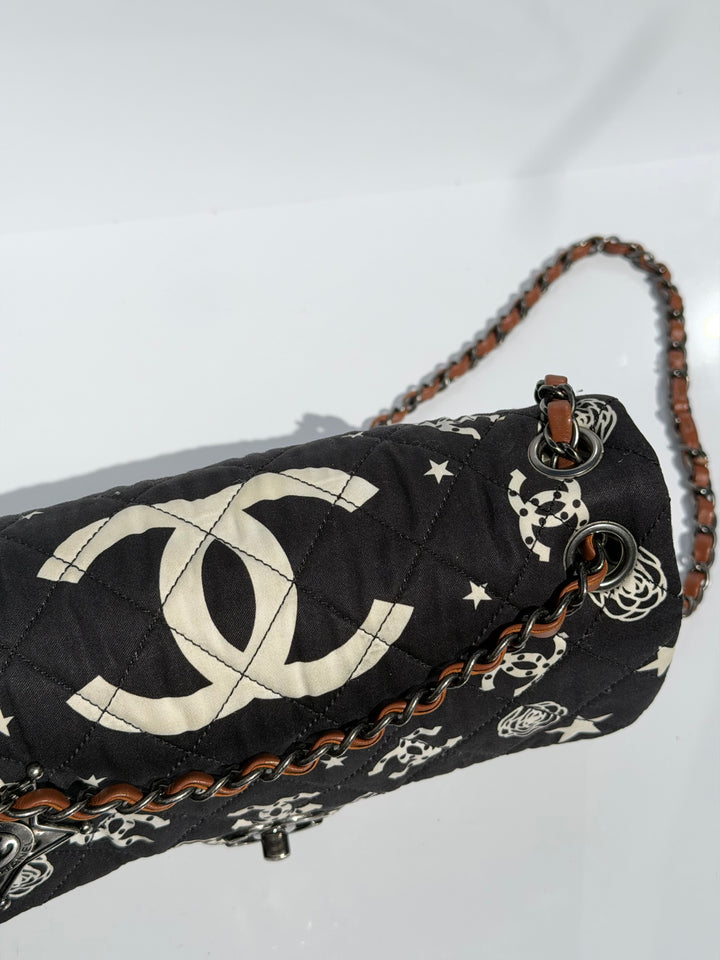 Chanel Medium Paris-Dallas Bandana Flap Canvas Black and White Ruthenium Hardware 2014