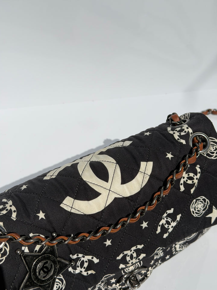 Chanel Medium Paris-Dallas Bandana Flap Canvas Black and White Ruthenium Hardware 2014