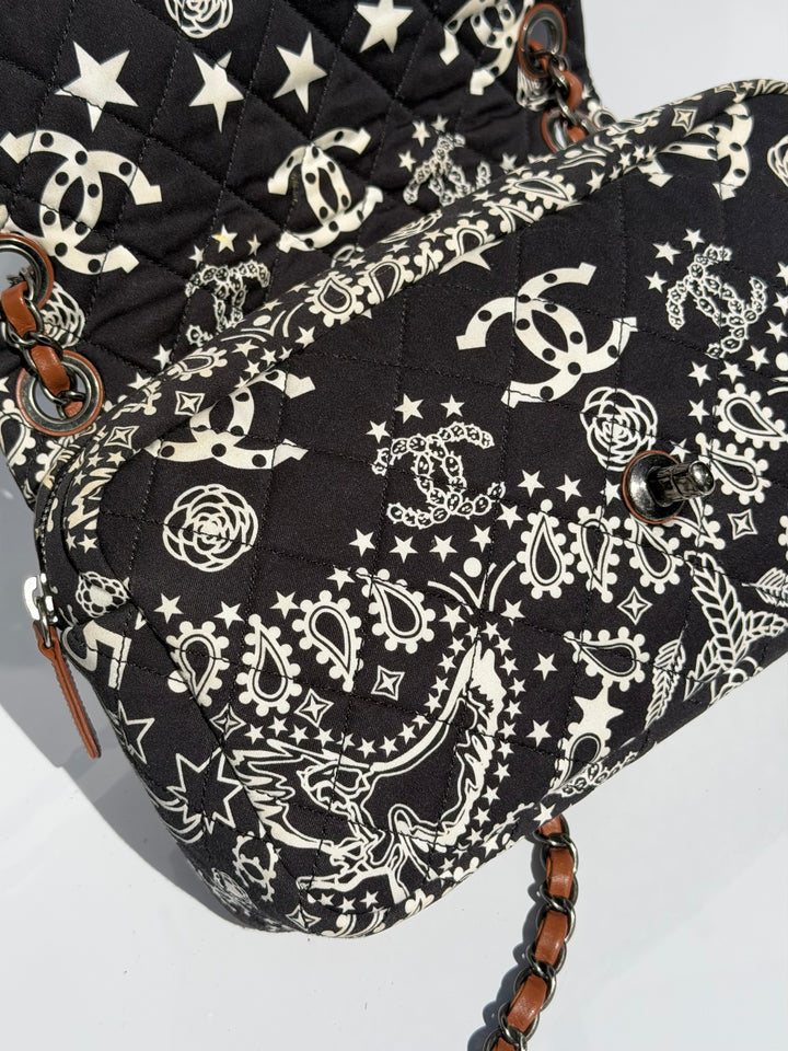 Chanel Medium Paris-Dallas Bandana Flap Canvas Black and White Ruthenium Hardware 2014