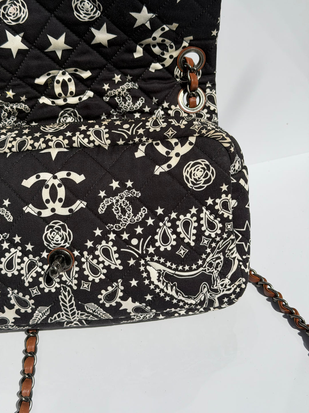 Chanel Medium Paris-Dallas Bandana Flap Canvas Black and White Ruthenium Hardware 2014