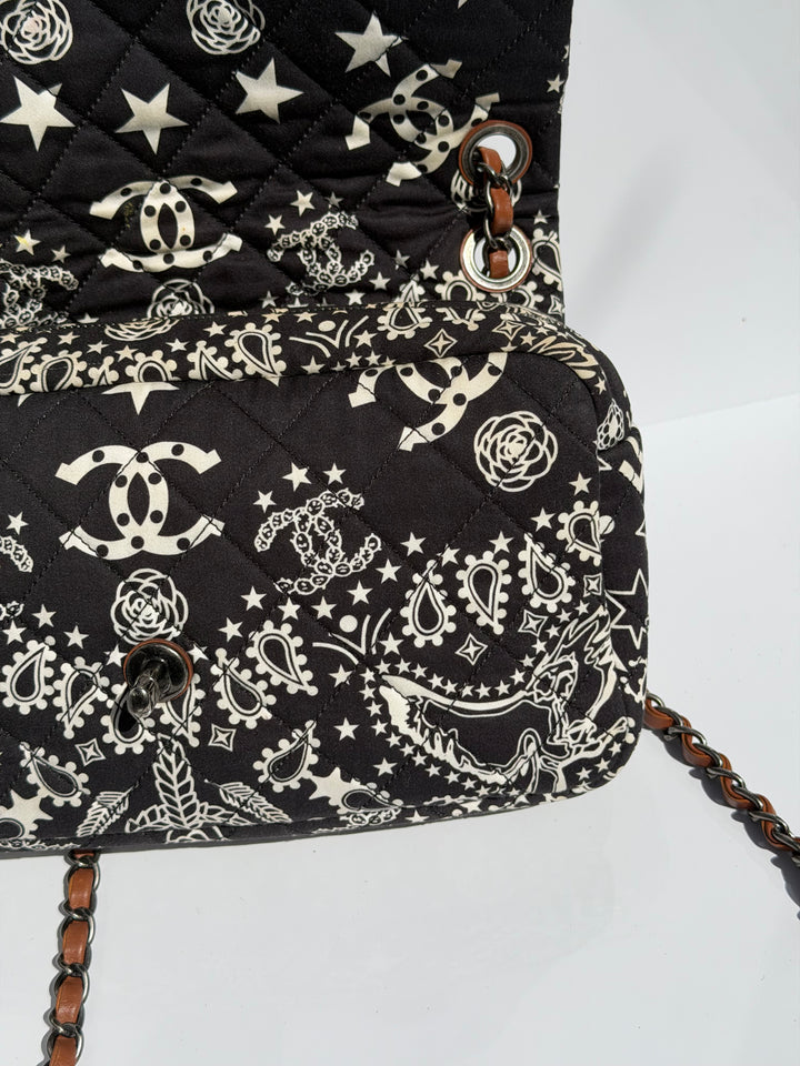 Chanel Medium Paris-Dallas Bandana Flap Canvas Black and White Ruthenium Hardware 2014