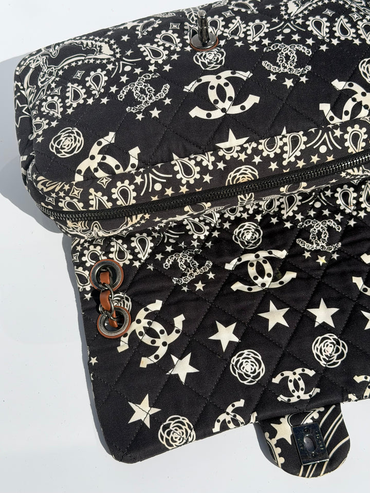 Chanel Medium Paris-Dallas Bandana Flap Canvas Black and White Ruthenium Hardware 2014