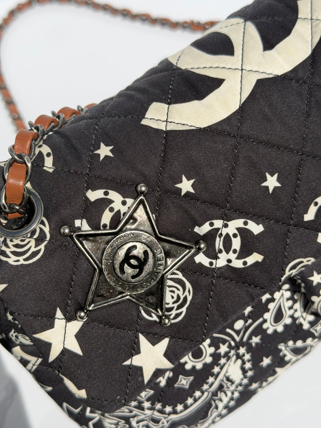 Chanel Medium Paris-Dallas Bandana Flap Canvas Black and White Ruthenium Hardware 2014