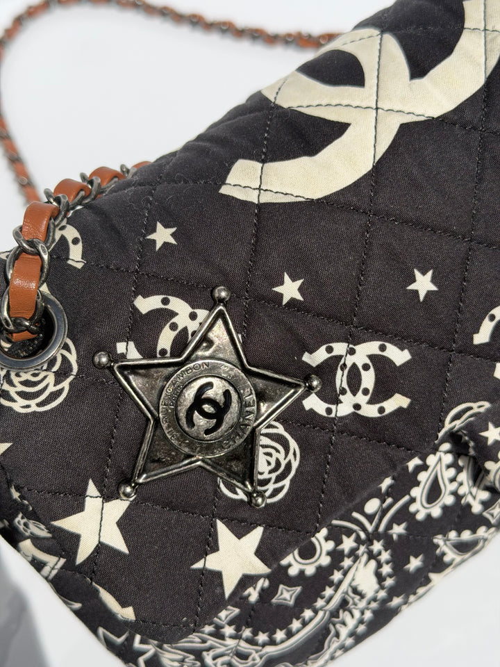 Chanel Medium Paris-Dallas Bandana Flap Canvas Black and White Ruthenium Hardware 2014