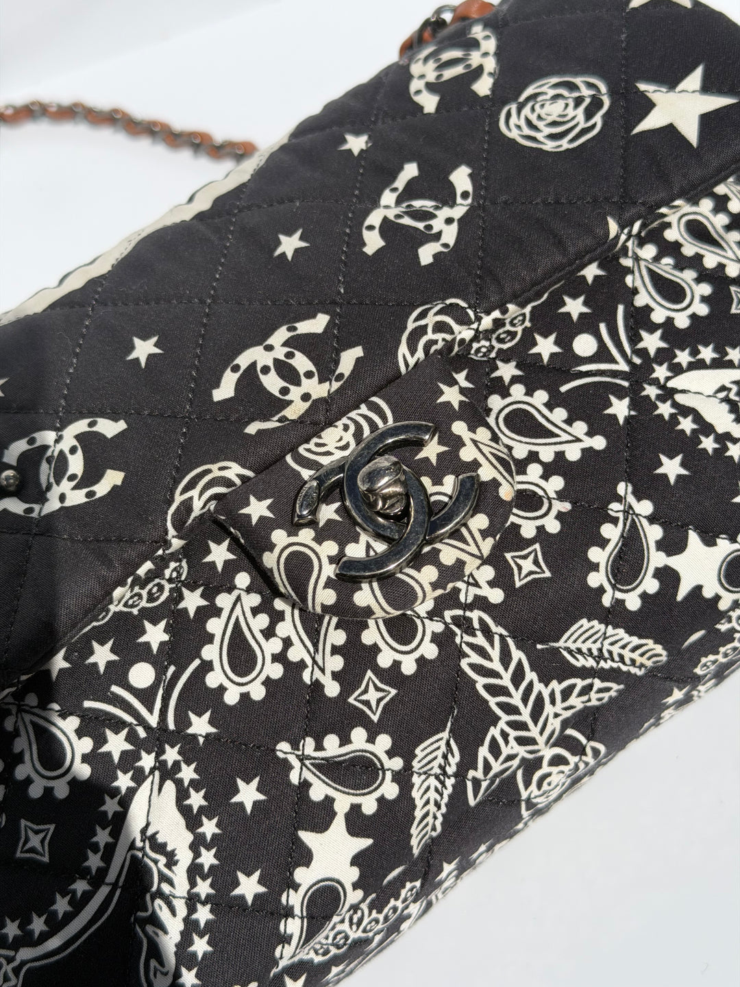 Chanel Medium Paris-Dallas Bandana Flap Canvas Black and White Ruthenium Hardware 2014