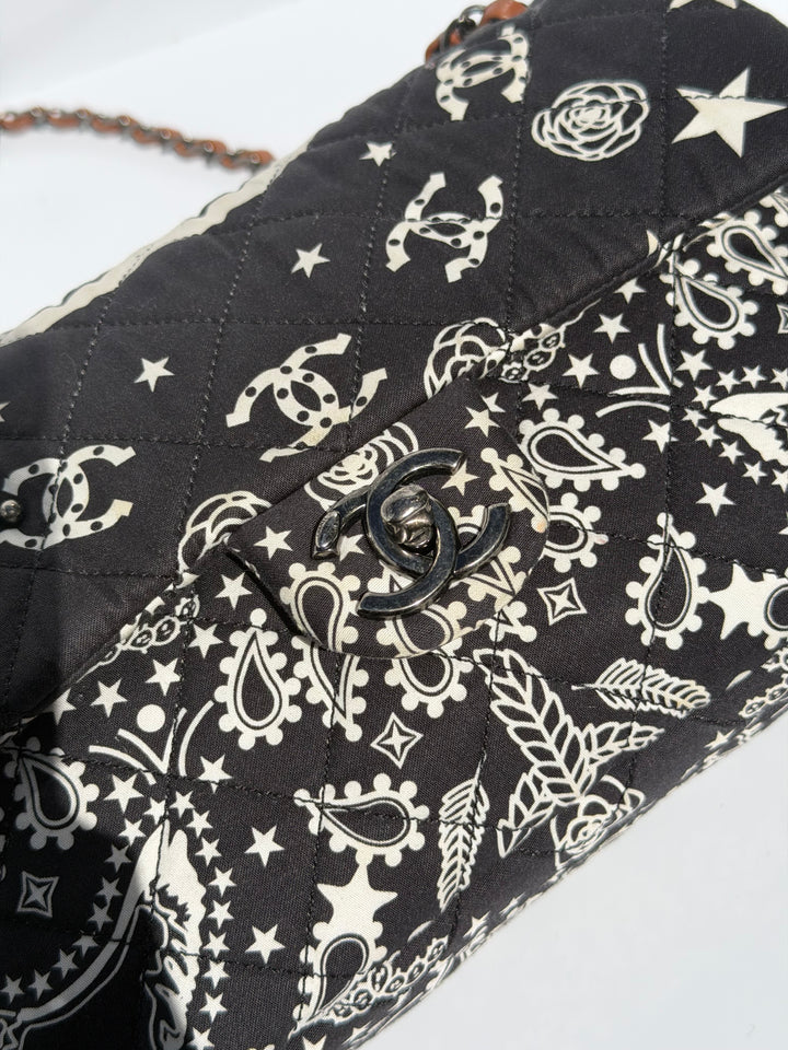 Chanel Medium Paris-Dallas Bandana Flap Canvas Black and White Ruthenium Hardware 2014