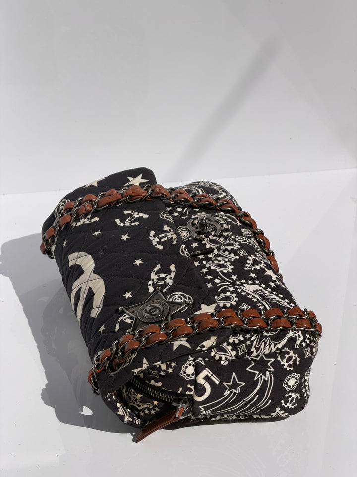 Chanel Medium Paris-Dallas Bandana Flap Canvas Black and White Ruthenium Hardware 2014