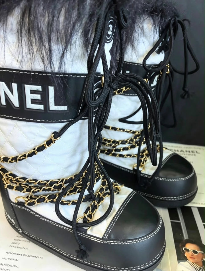 Chanel Apres Ski Moon Boots Black White 1993