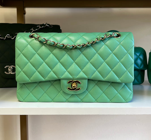 Chanel Light Green Medium Caviar Double Flap Bag