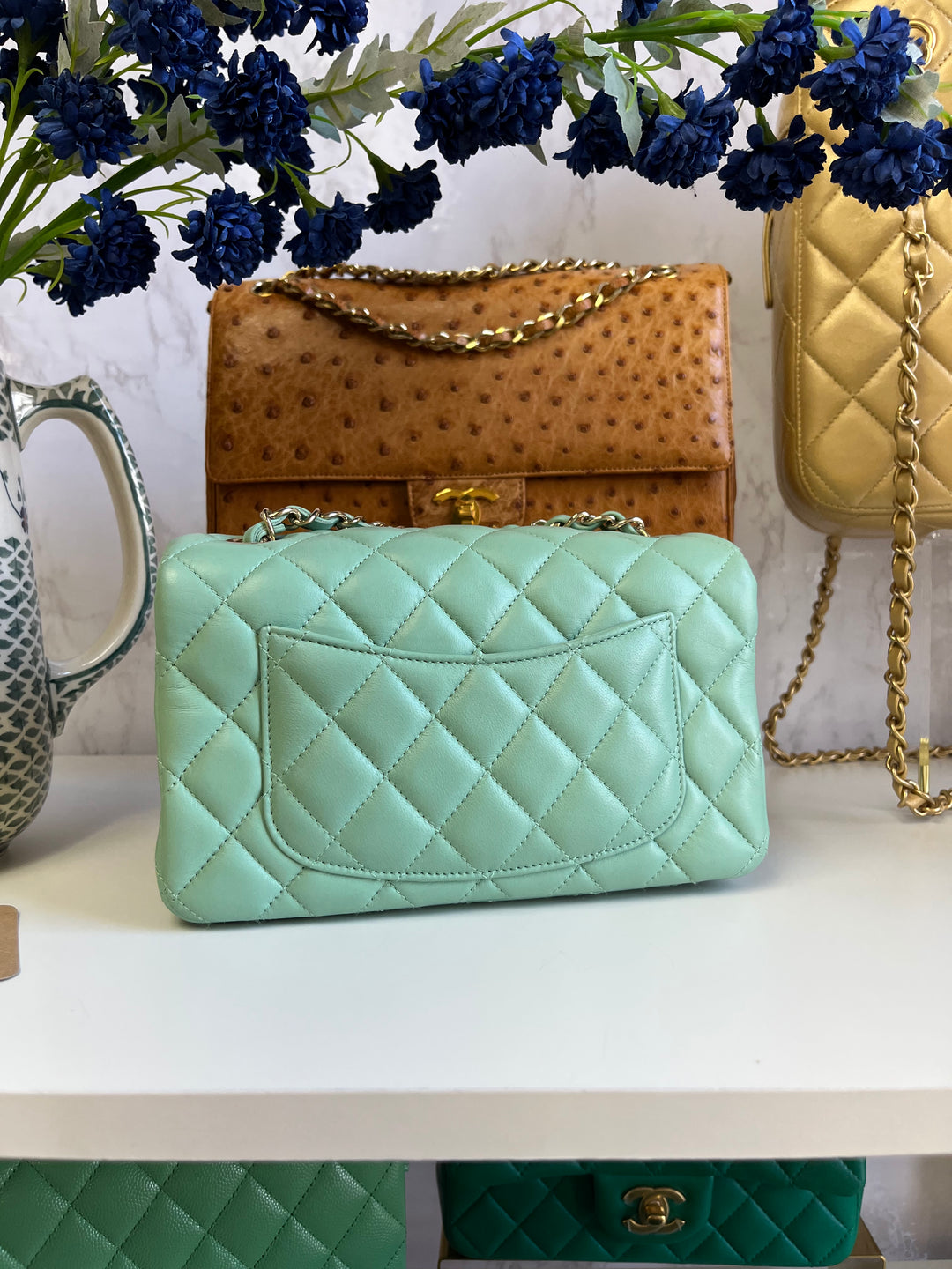Chanel Light Pistachio Green Lambskin Mini Rectangular Flap Bag
