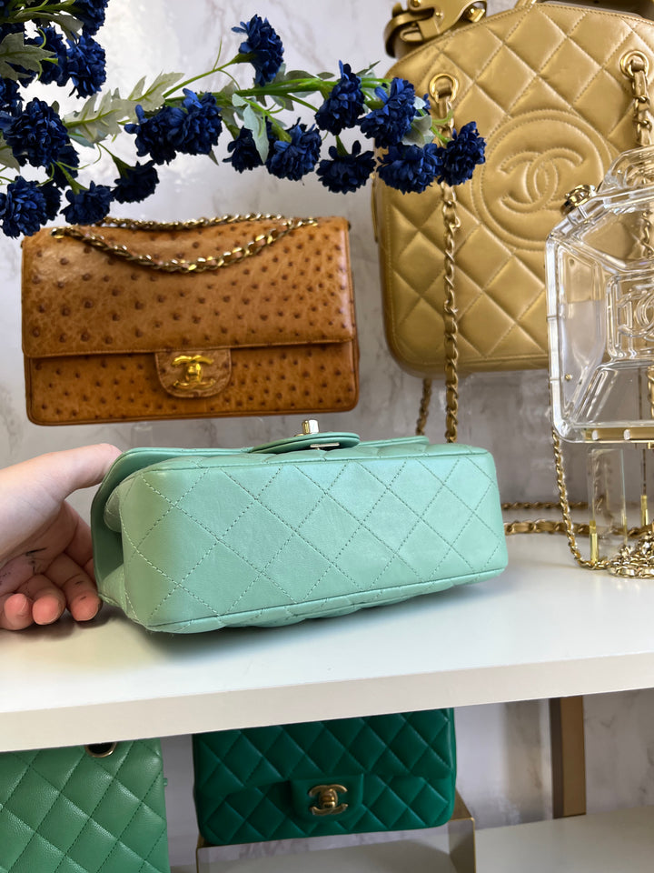 Chanel Light Pistachio Green Lambskin Mini Rectangular Flap Bag