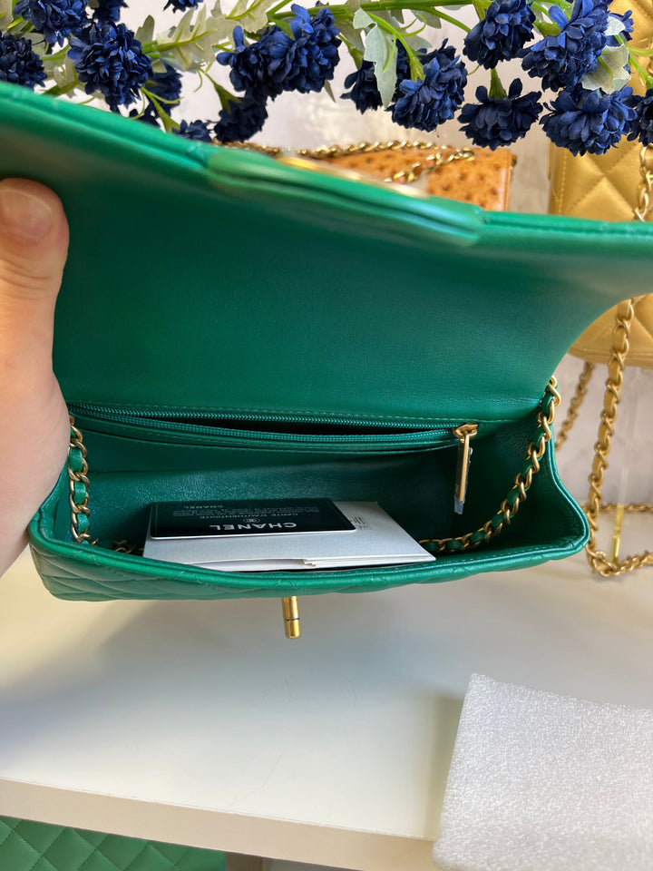 Chanel Limited Edition Green Iridescent Mini Rectangular Top Handle Flap Bag
