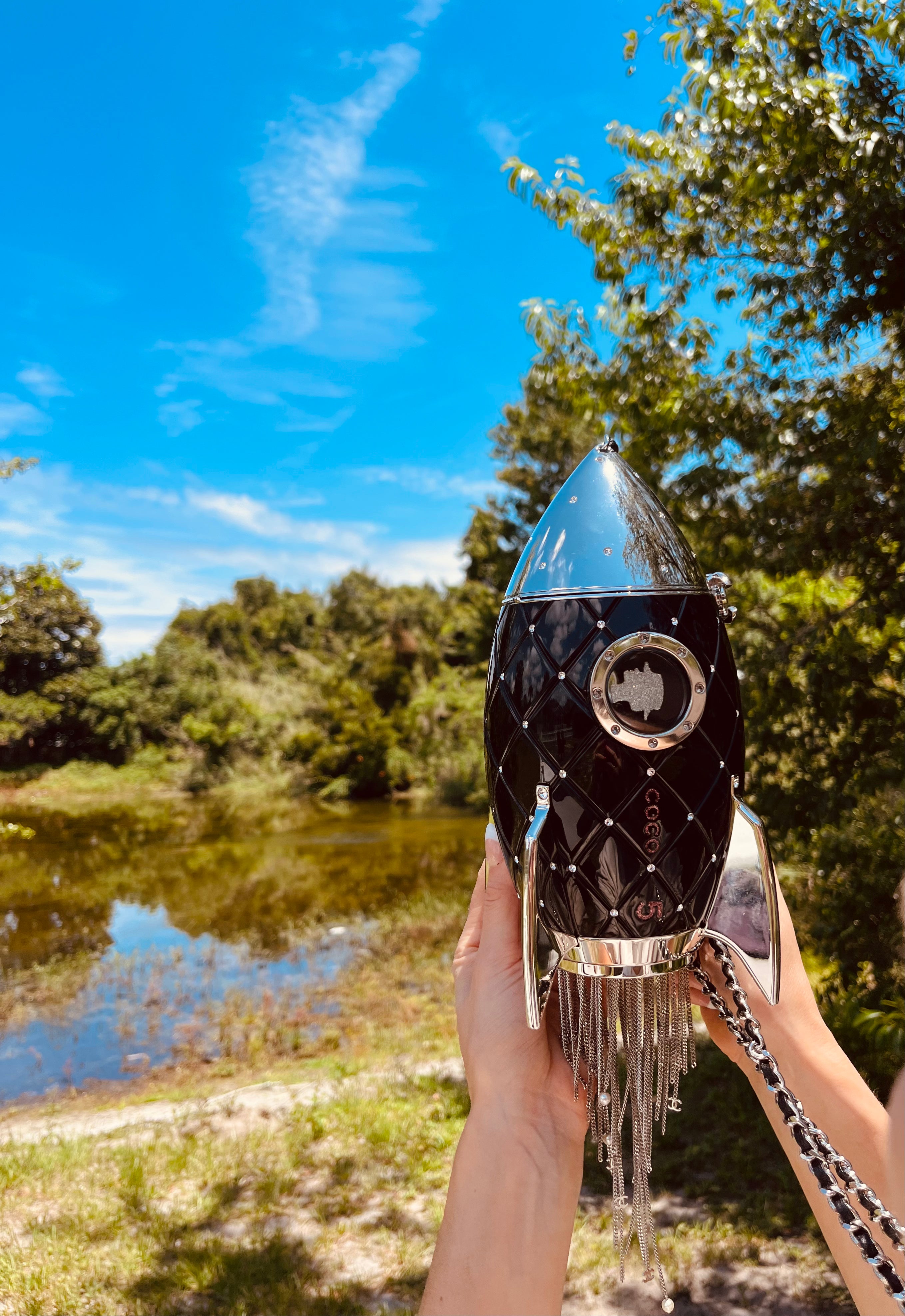 Chanel Limited Edition Black Lucite and Crystal Rocket Ship Its