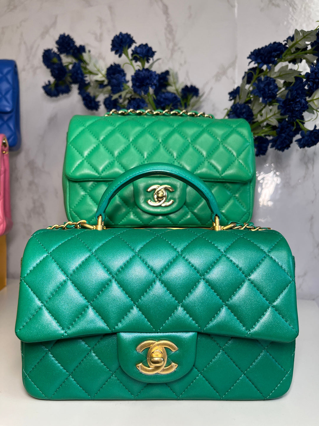Chanel Limited Edition Green Iridescent Mini Rectangular Top Handle Flap Bag