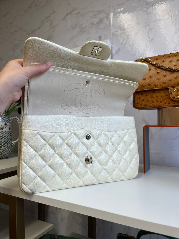 Chanel Cream Iridescent Caviar Jumbo DF