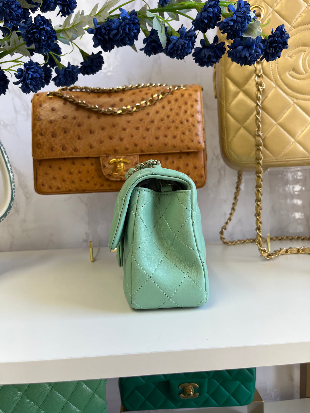 Chanel Light Pistachio Green Lambskin Mini Rectangular Flap Bag
