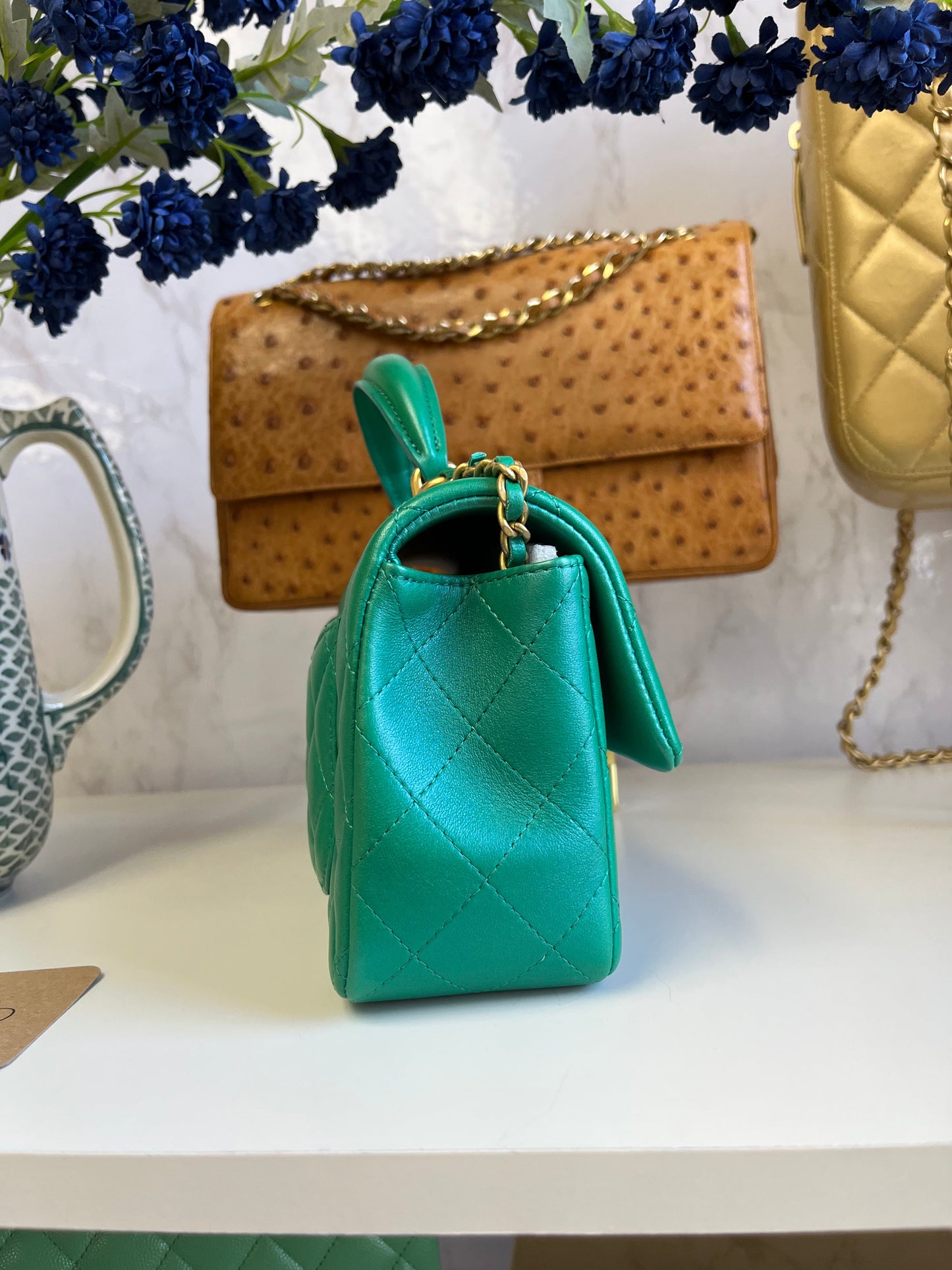 Chanel Limited Edition Green Iridescent Mini Rectangular Top Handle Flap Bag