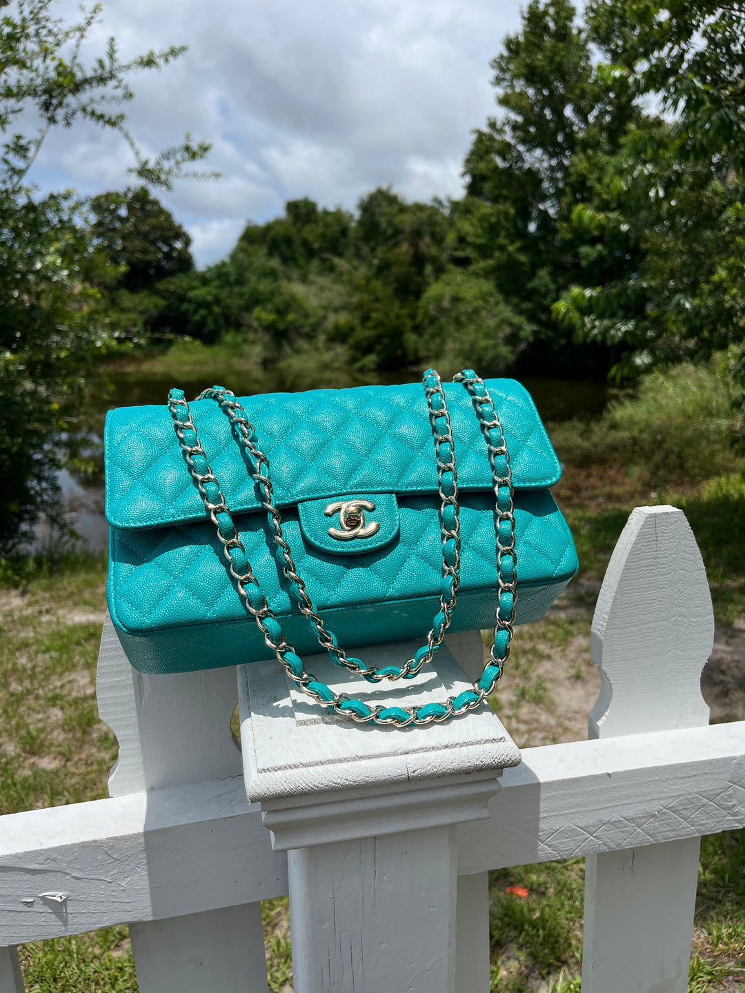 Chanel Turquoise (17C) Medium Caviar Double Flap Bag
