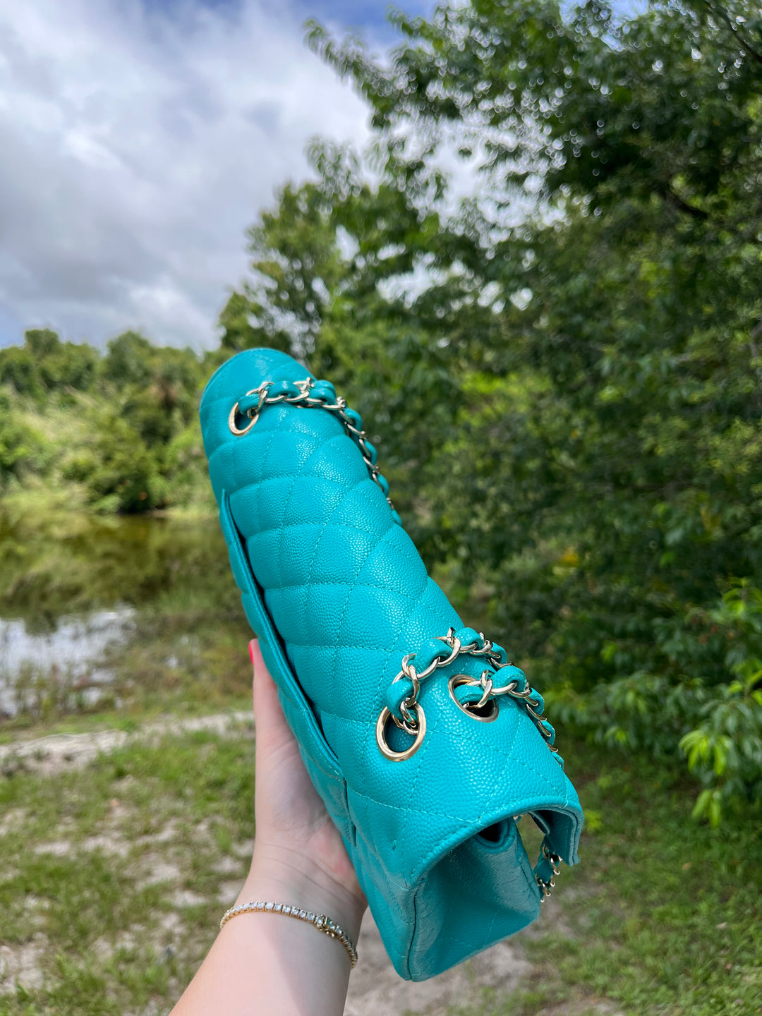 Chanel Turquoise (17C) Medium Caviar Double Flap Bag