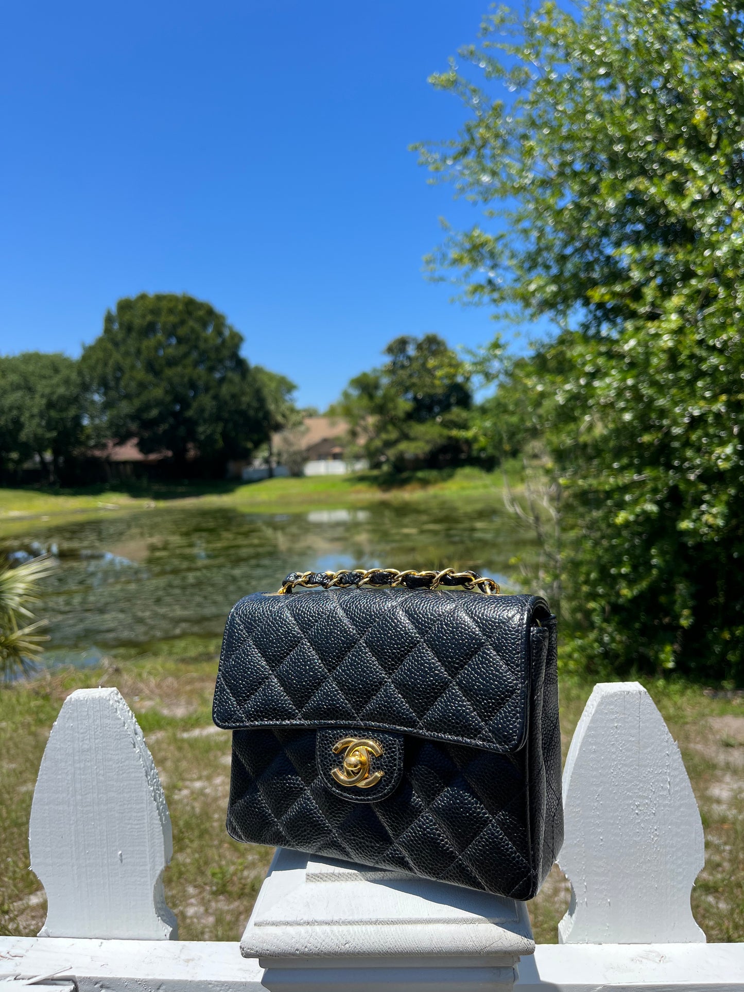 Chanel Black Caviar Vintage Mini Square Flap Bag